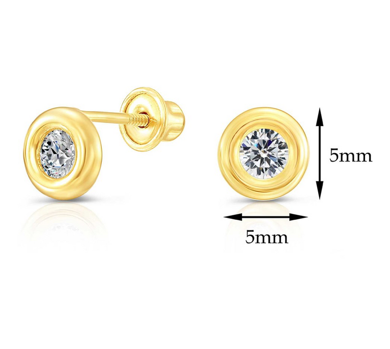10k Yellow Gold Round Bezel-Set Stud Earrings with CZ Center