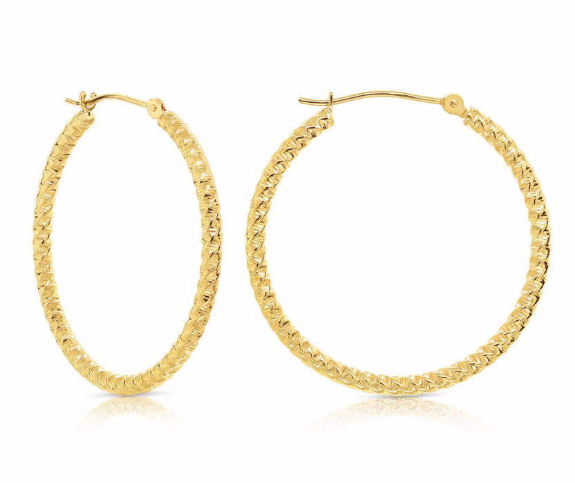 14k Yellow Gold Hoops with Spiral DC Design