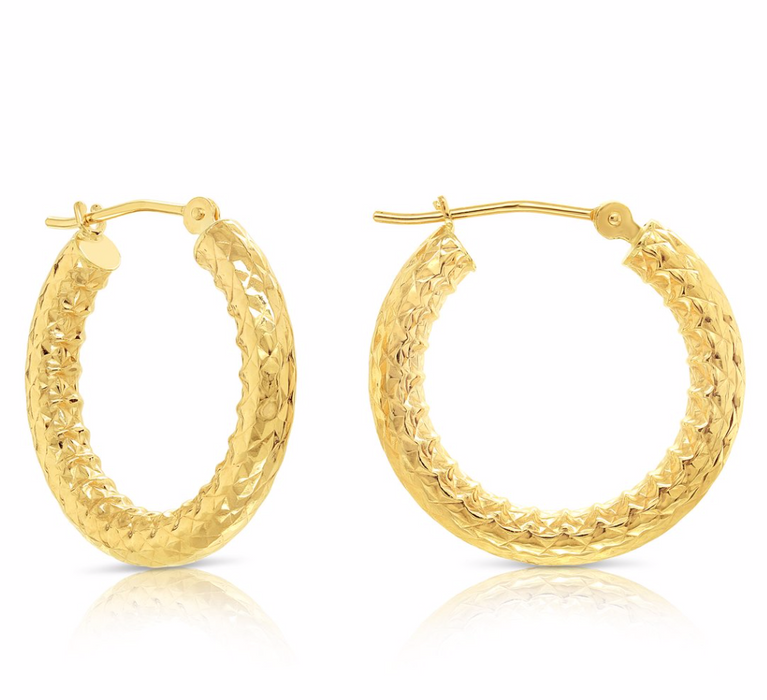 14k Yellow Gold Hoops Earrings with Alligator DC Design