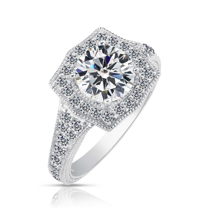 Sterling Silver Royal Square CZ Engagement Ring NY12648