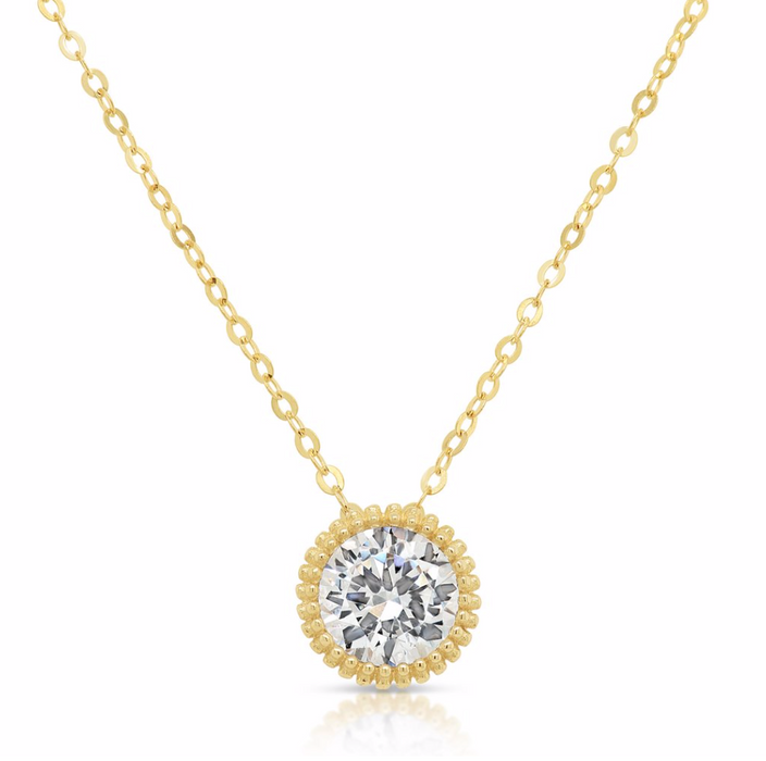 14K Gold Classic Solitaire CZ Necklace (Adjustable) NYC0010
