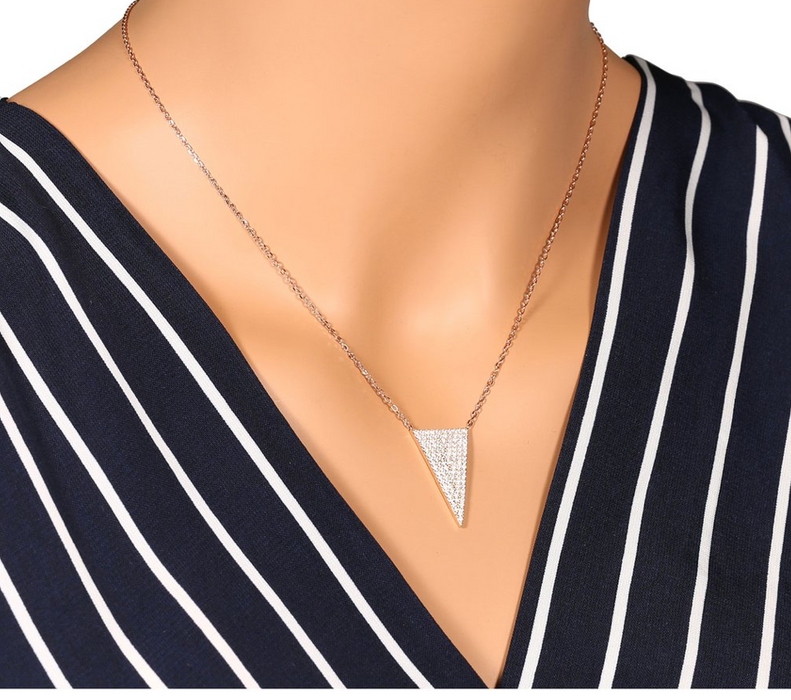 Sterling Silver Triangle CZ Necklace - Adjustable