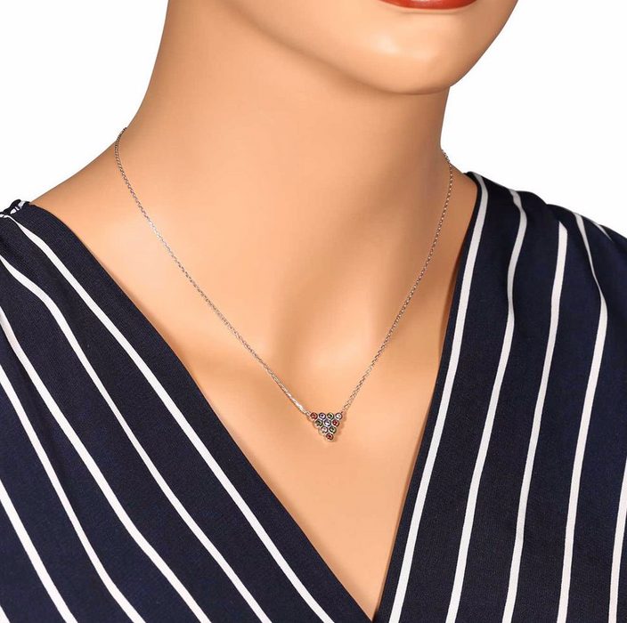 Sterling Silver Triangle Multi-color CZ Necklace with Adjustable Chain