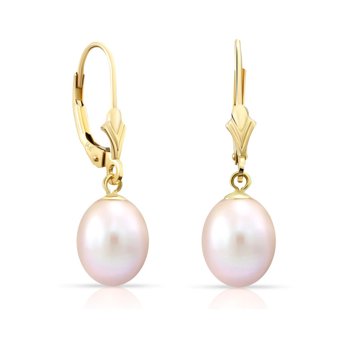 14k Yellow Gold Freshwater Cultured Pearl Leverback Drop Earring