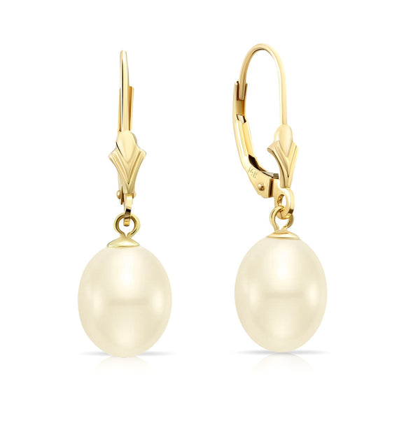 14k Yellow Gold Freshwater Cultured Pearl Leverback Dangle Earring
