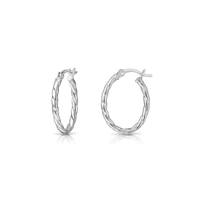 Shiny Twisted Oval Hoop Earrings in 925 Sterling Silver