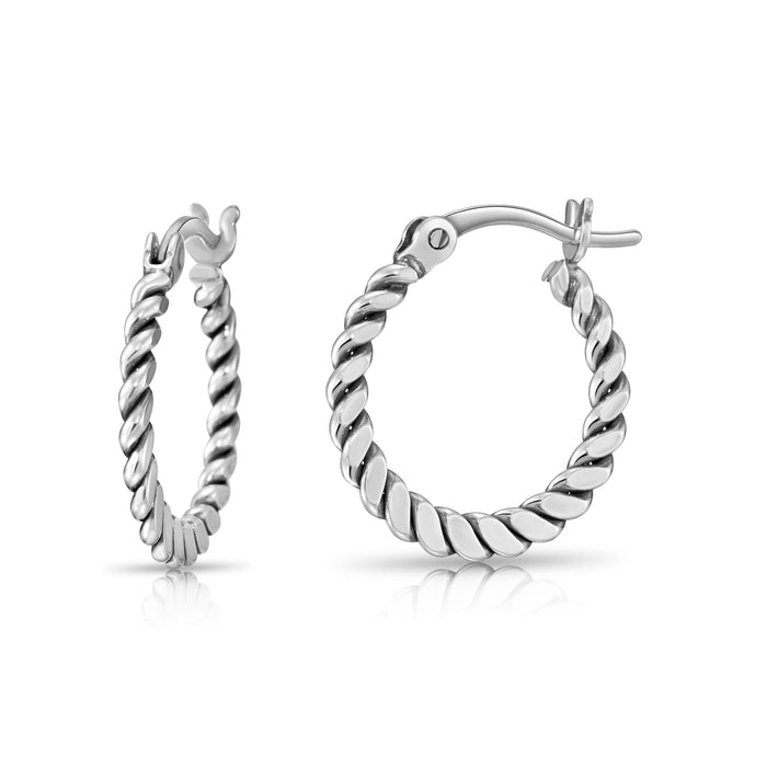 Twisted Rope Hoop Earrings in 925 Sterling Silver