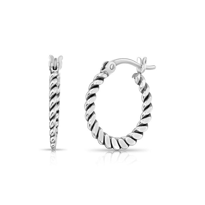 Twisted Rope Hoop Earrings in 925 Sterling Silver
