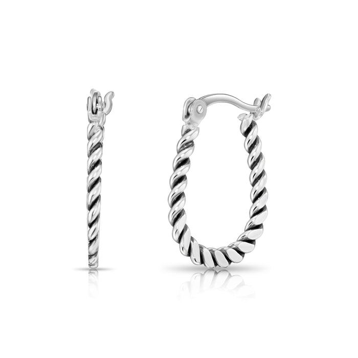Twisted Rope Oval Hoop Earrings in 925 Sterling Silver