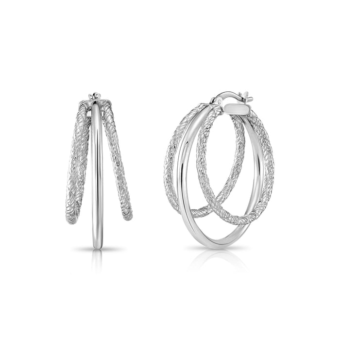 Diamond-cut Hoop Earrings in 925 Sterling Silver