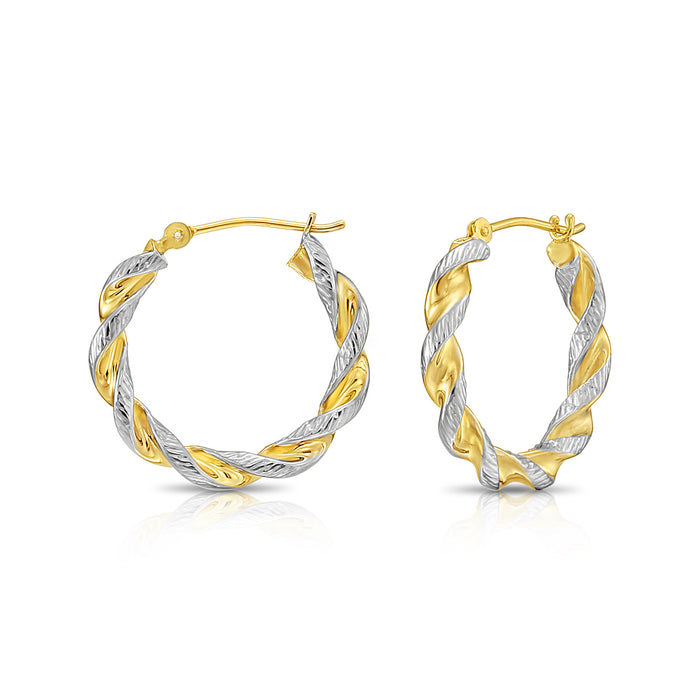 14k Yellow Gold Two-Tone Twisted Hoop