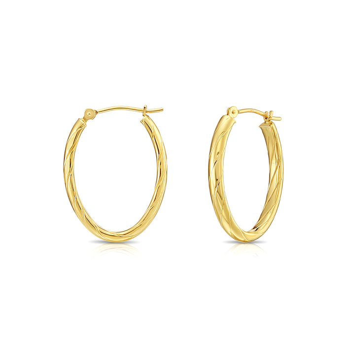 14K Gold Twisted Oval Hoop Earring
