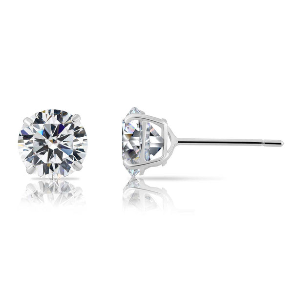 14k White Gold Classic Cubic Zirconia Cubic Zirconia Stud Earrings with Pushbackings