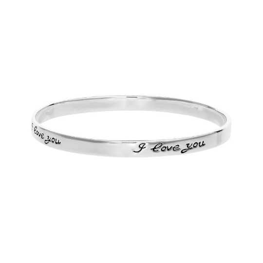 Sterling Silver Engraved "I Love You" Bangle Bracelet