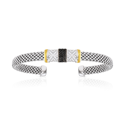 Sterling Silver Black Stone Italian Cuff Bracelet with Gold Accent