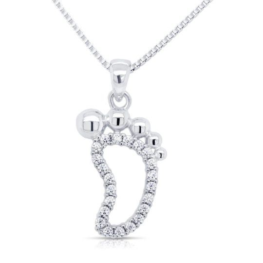 Sterling Silver Cute Baby Foot CZ Pendant