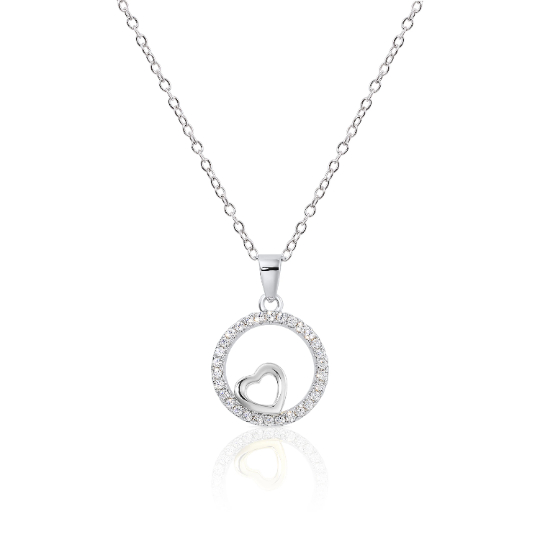Sterling Silver Halo Heart Love Jewelry Necklace (Adjustable)