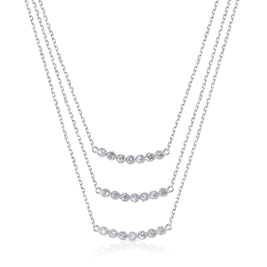 Sterling Silver Three Layer Floating Necklace (Adjustable)