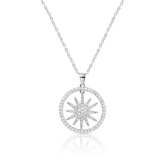 Sterling Silver Halo Shining Star Necklace