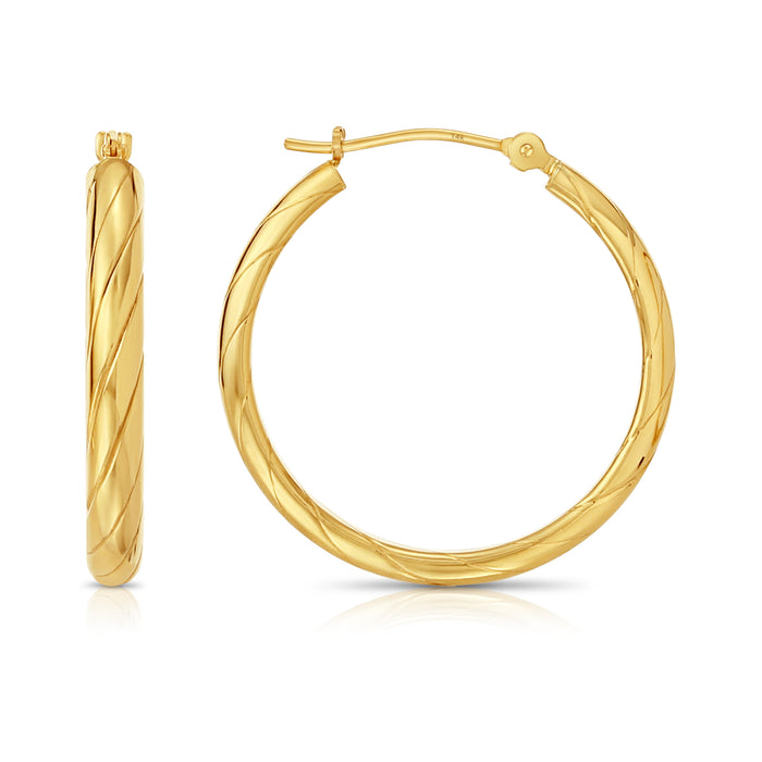 14K Gold Hoop Earring with Spiral Design