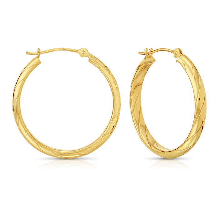14K Gold Hoop Earring with Spiral Design