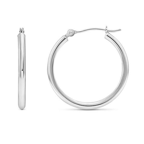 10K White Gold Classic Polished Hoop Earrings